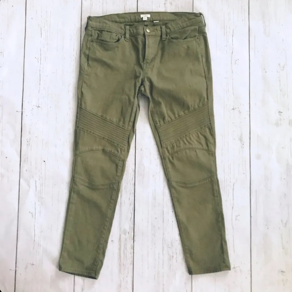 J Crew Stretch Women’s Olive Green Moto Skinny Jeans Size 28 Style B7416